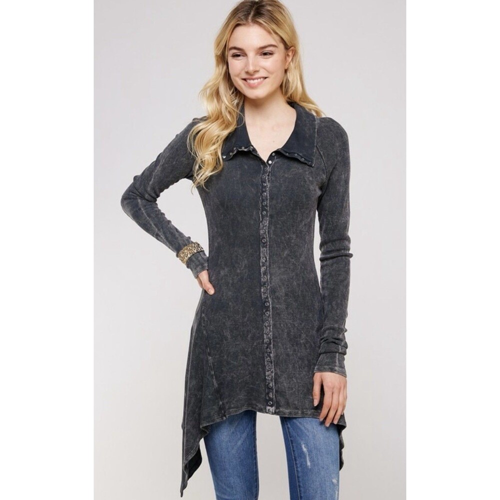 NWOT Urban X Mineral Washed Long Sleeve Thermal Tunic Outerwear Navy Medium
